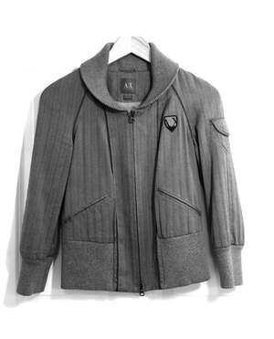 Armani Exchange Gray Herringbone Zip-Up Bomber Jacket Small